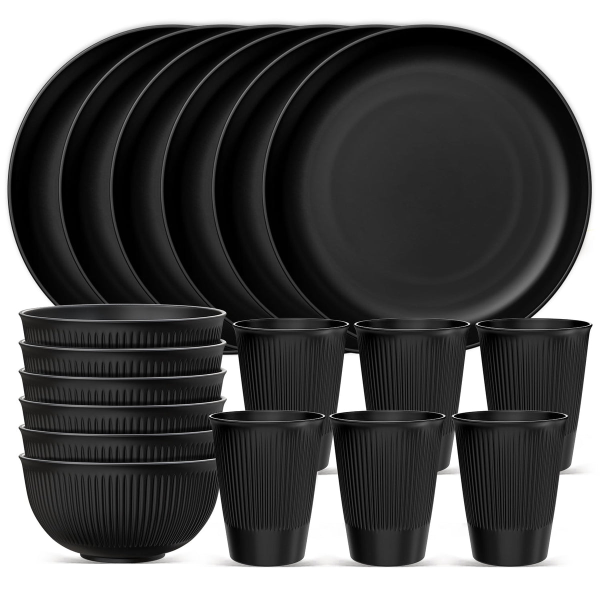 TINANA Wheat Straw Dinnerware Sets, Service for 6, 18 PCS Unbreakable Plastic Dinnerware, Freezer Dishwasher Safe - Beige