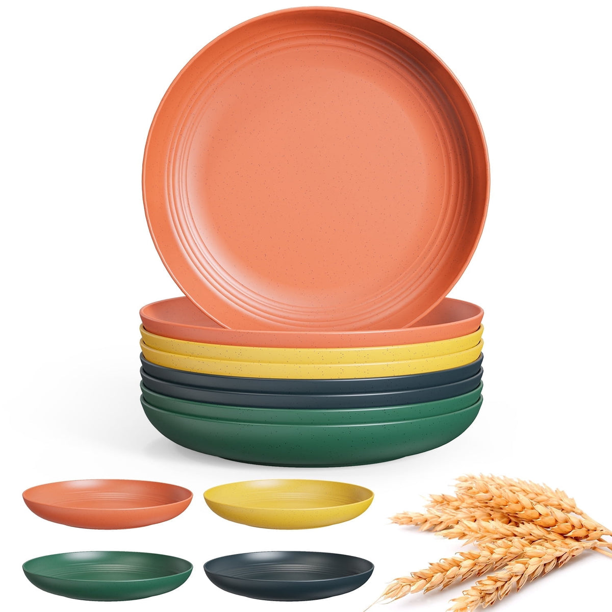 TINANA Wheat Straw Plates: 10 Inch Plates Set of 8, Microwave Dishwasher Safe, Lightweight Dinner Plates for Meal, Dinner, Camping - Multi Color