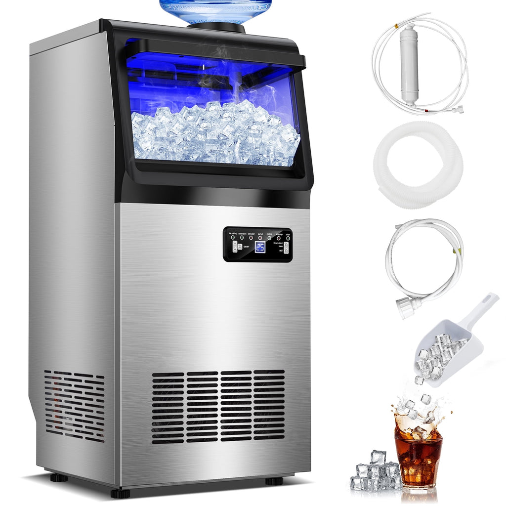 TITTLA Commercial Ice Maker 88Lbs/24H,Freestanding Built-in Ice Machine with 23 lbs Storage,5x9 Cubed Ice,Stainless Steel