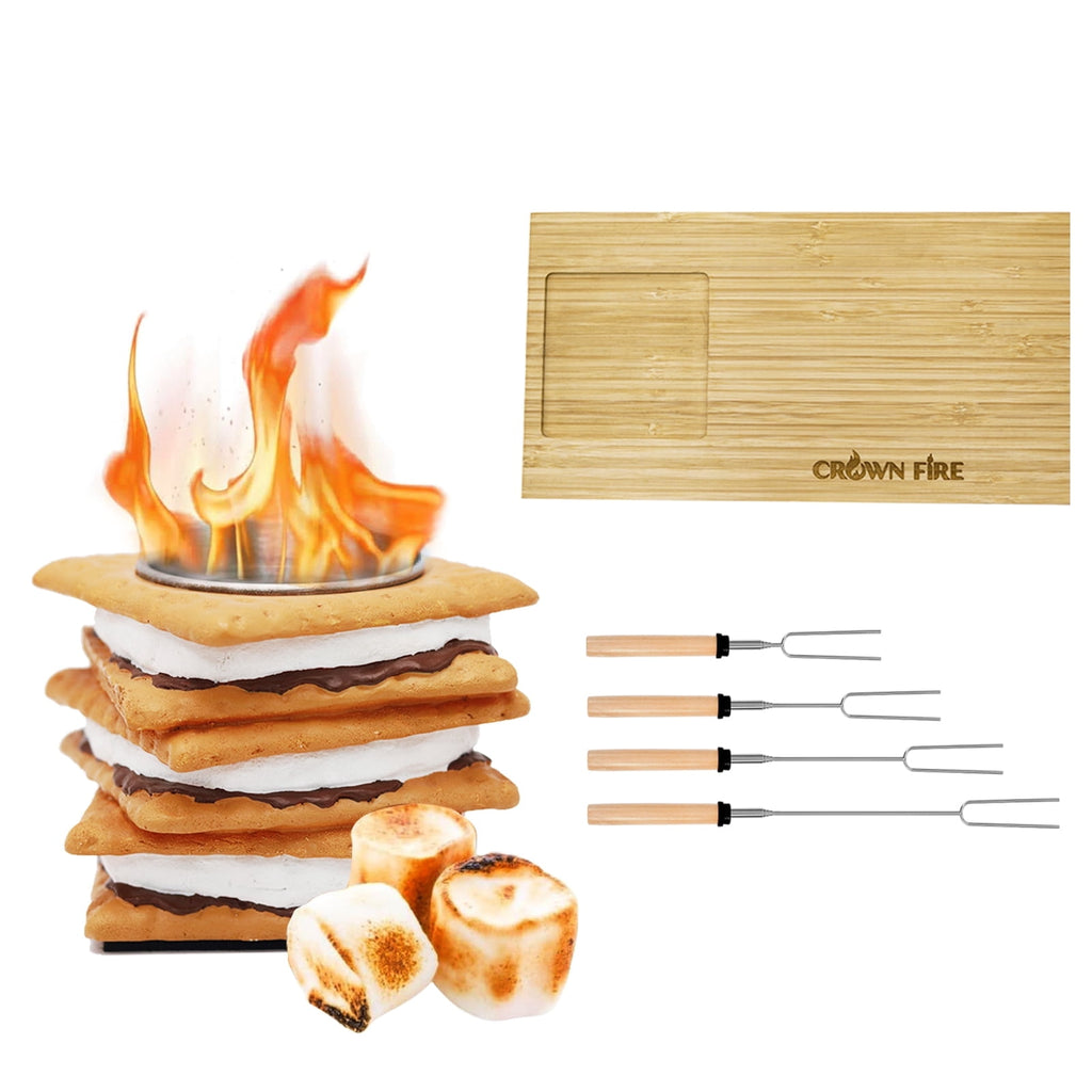 Tabletop S'Mores Maker Kit & Charcuterie Serving Set, Includes 4 Extendable Roasting Sticks, Bamboo Tray, Gift for Houswarmings, Parties and Weddings, Give Fun for Family Night