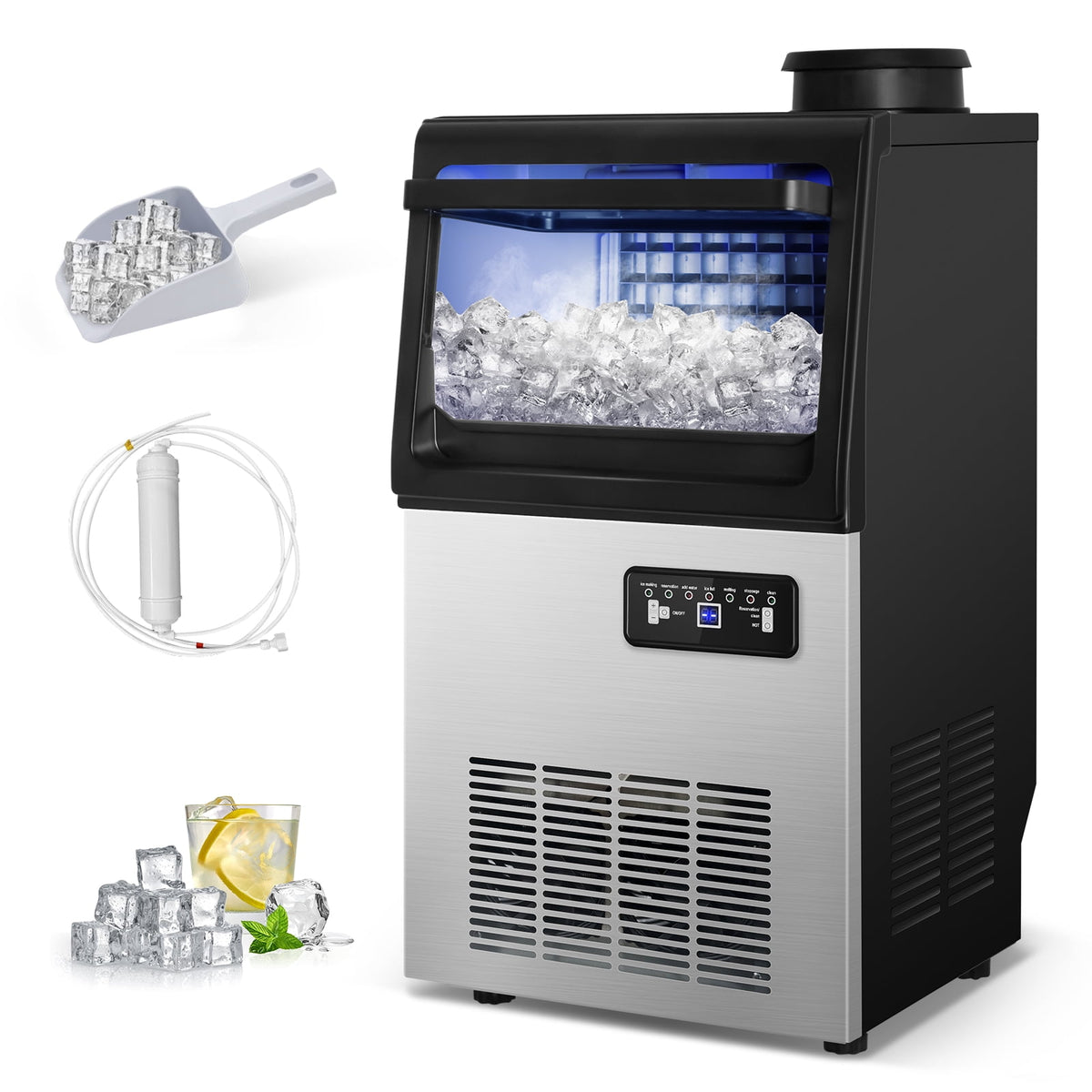 TITTLA Commercial Ice Maker 88Lbs/24H,Freestanding Built-in Ice Machine with 23 lbs Storage,5x9 Cubed Ice,Stainless Steel