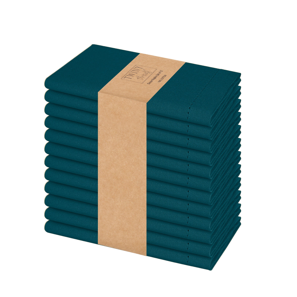 Twiny Threads Set of 4 Hemstitch Reusable Cloth Dinner Napkins - Navy