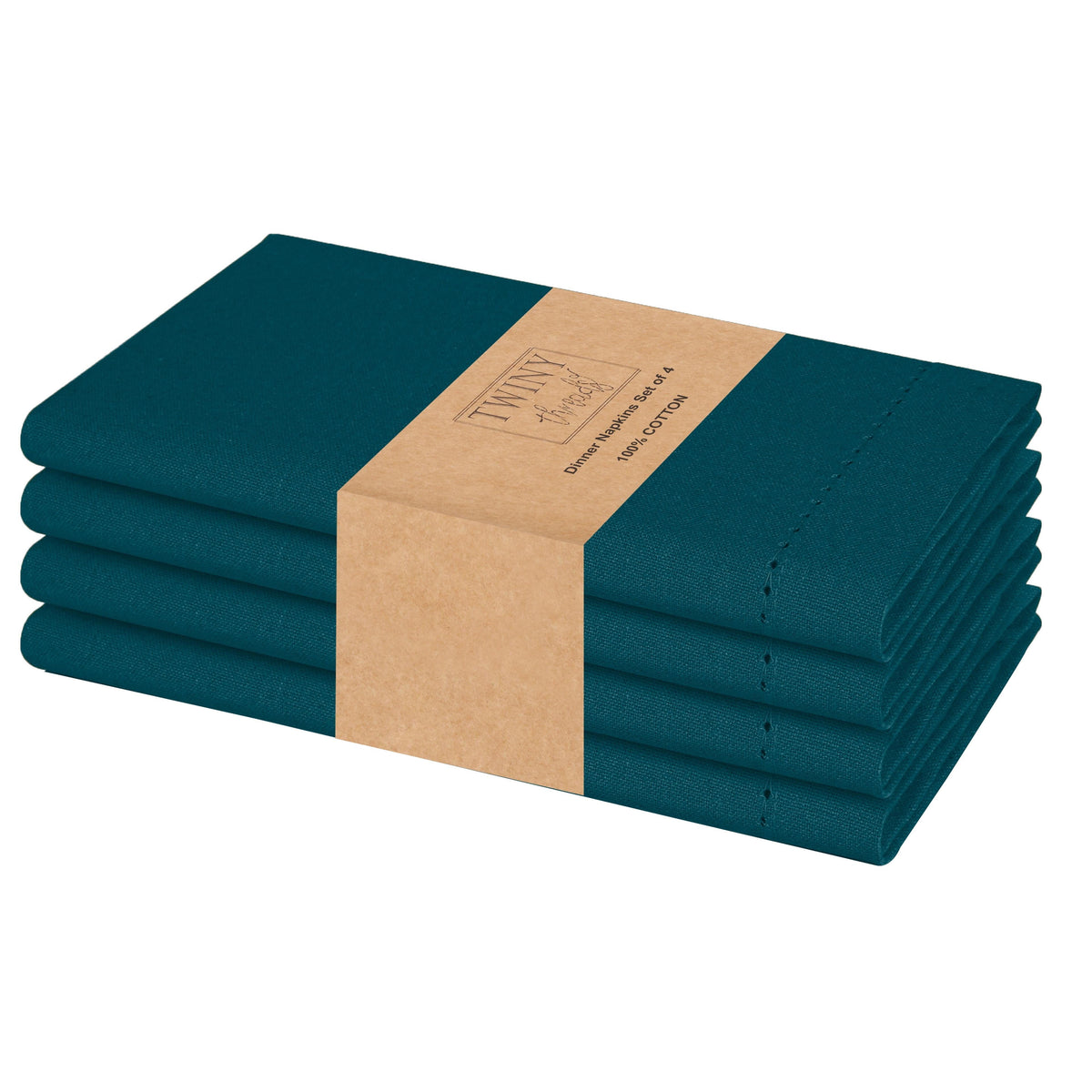 Twiny Threads Set of 4 Hemstitch Reusable Cloth Dinner Napkins - Navy