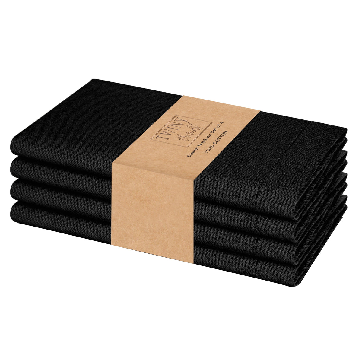 Twiny Threads Set of 4 Hemstitch Reusable Cloth Dinner Napkins - Navy