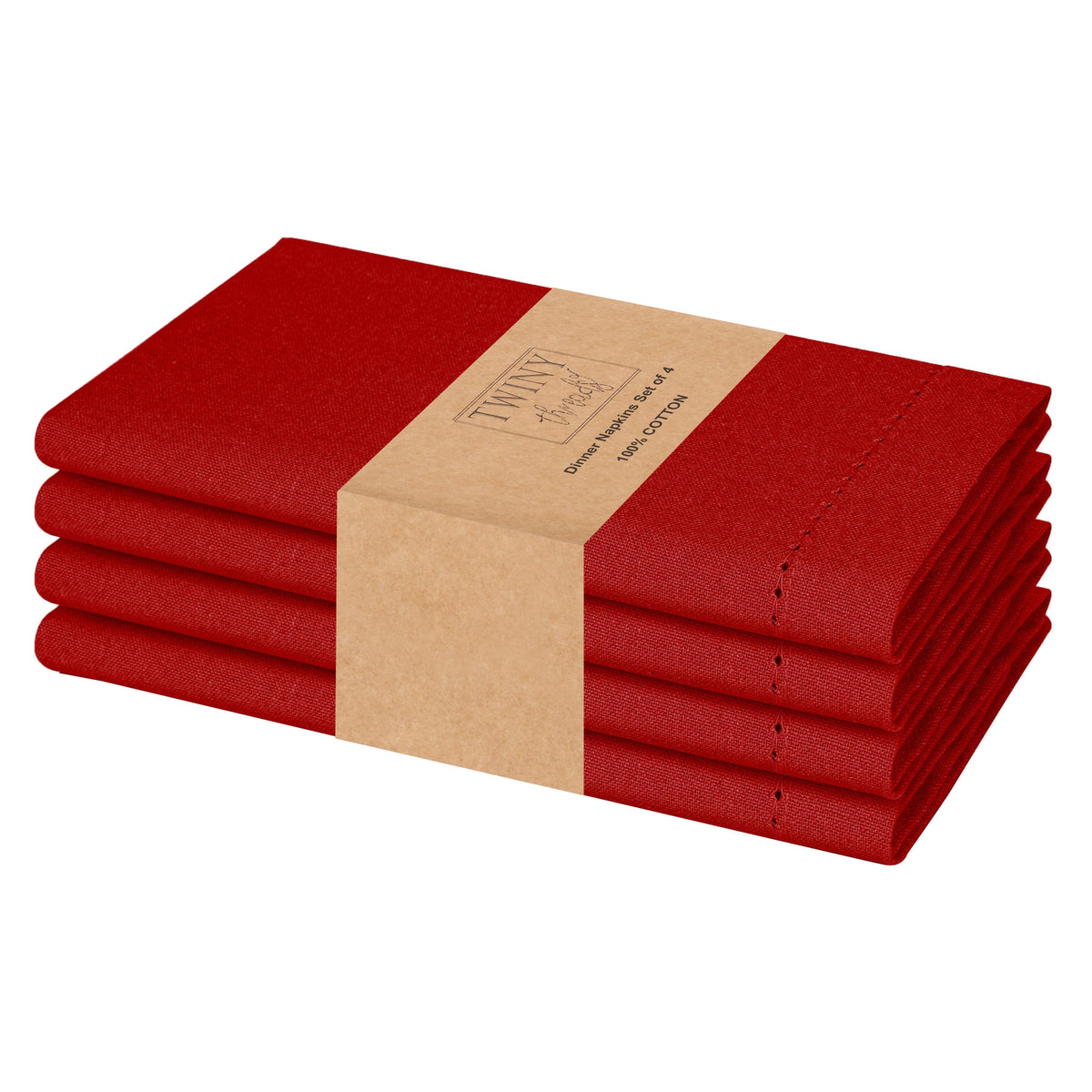 Twiny Threads Set of 4 Hemstitch Reusable Cloth Dinner Napkins - Navy