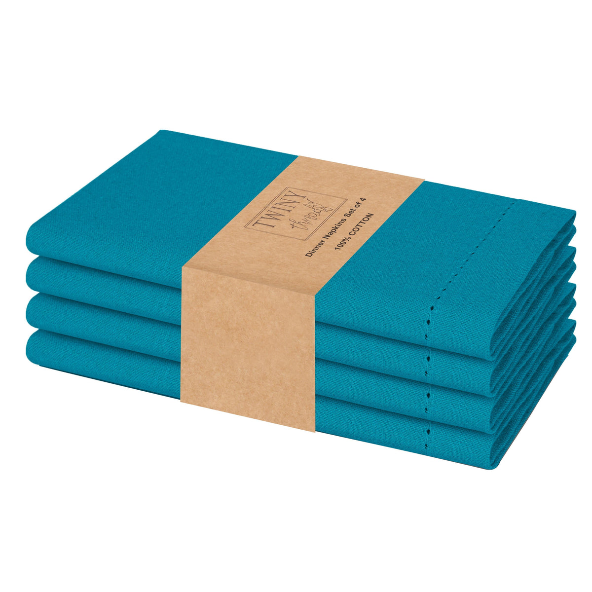 Twiny Threads Set of 4 Hemstitch Reusable Cloth Dinner Napkins - Navy