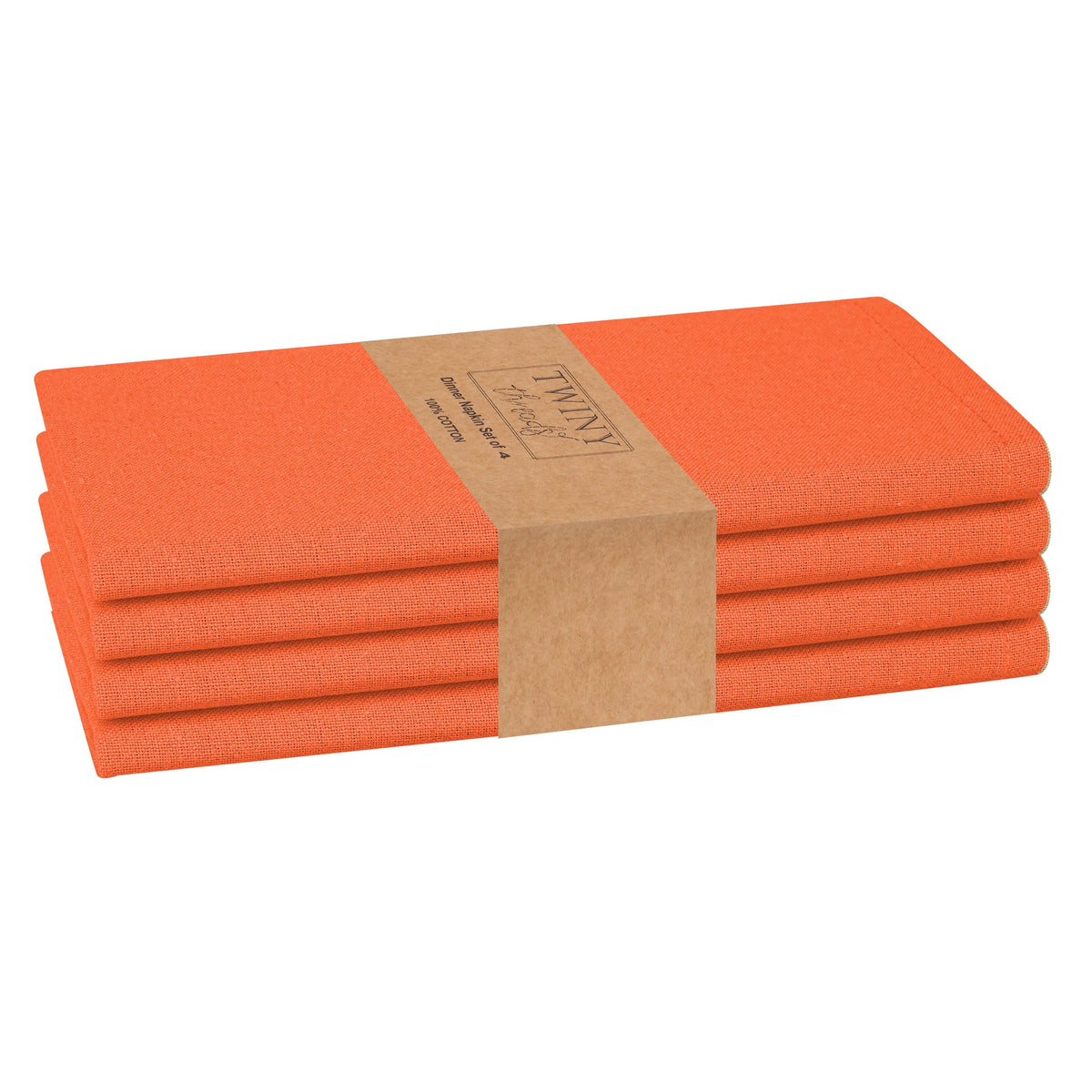 Twiny Threads Set of 4 Solid Reusable Cloth Dinner Napkins - Orange