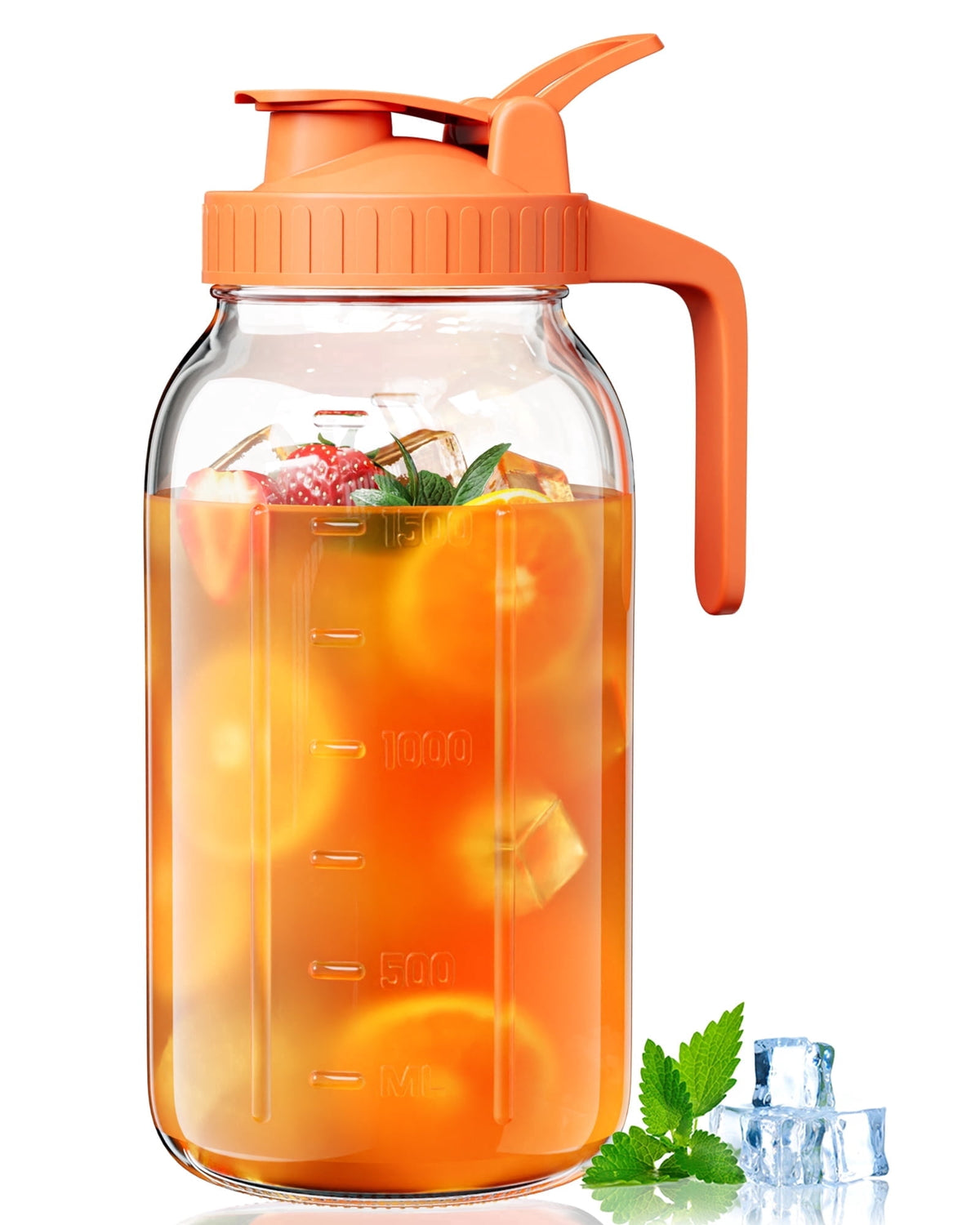 VA1KENE Glass Pitcher with Lid, Mason Jar Pitcher with Spout and Handle for Lemonade, Iced Drinks, and Sun Tea 64oz Gray