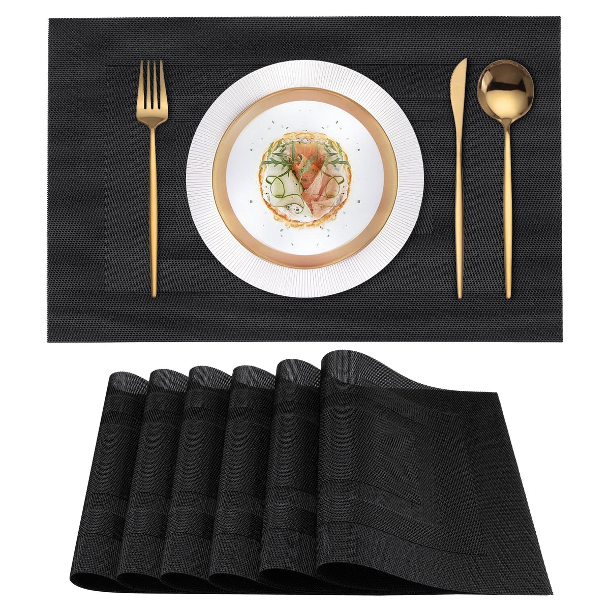VCVCOO Navy Blue Placemats Set of 4 - Easy Clean Washable PVC Vinyl Placemats - Wipeable Heat Resistant Woven Table Mats for Dining Table - 12x18 inch