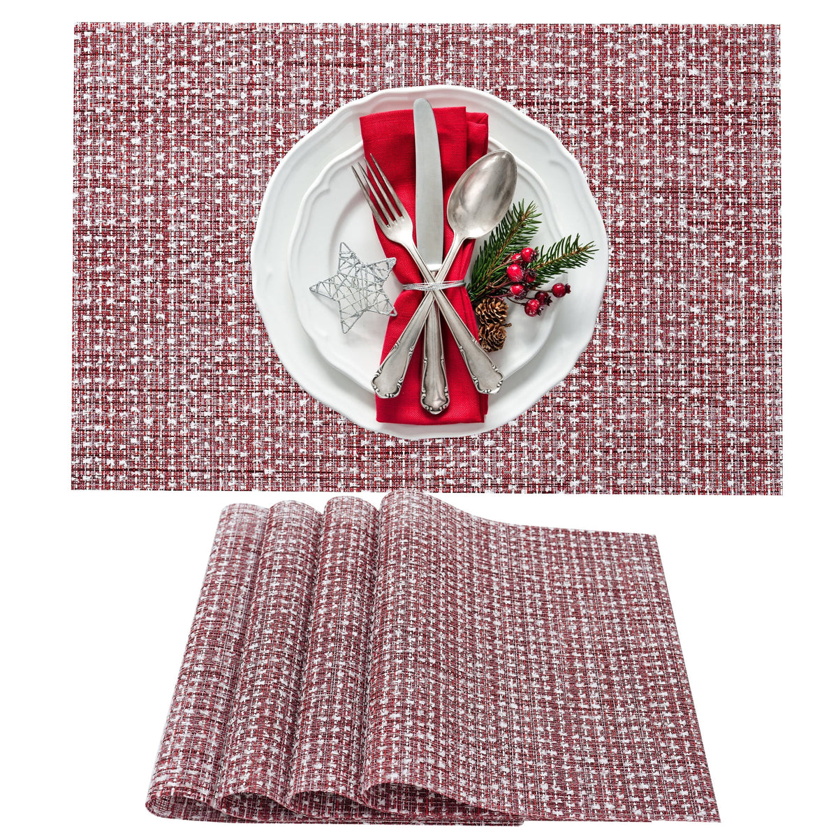 VCVCOO Navy Blue Placemats Set of 4 - Easy Clean Washable PVC Vinyl Placemats - Wipeable Heat Resistant Woven Table Mats for Dining Table - 12x18 inch