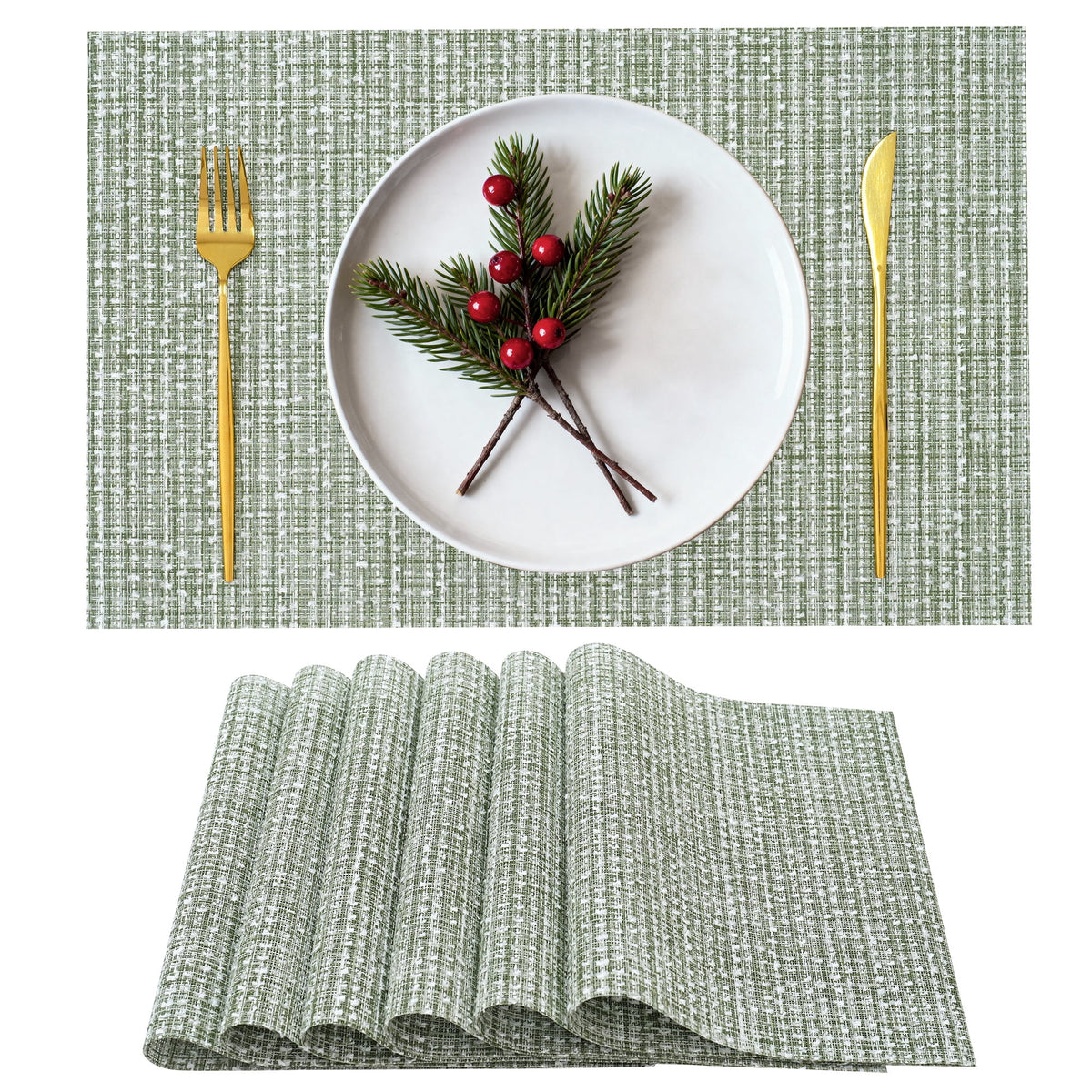 VCVCOO Navy Blue Placemats Set of 4 - Easy Clean Washable PVC Vinyl Placemats - Wipeable Heat Resistant Woven Table Mats for Dining Table - 12x18 inch