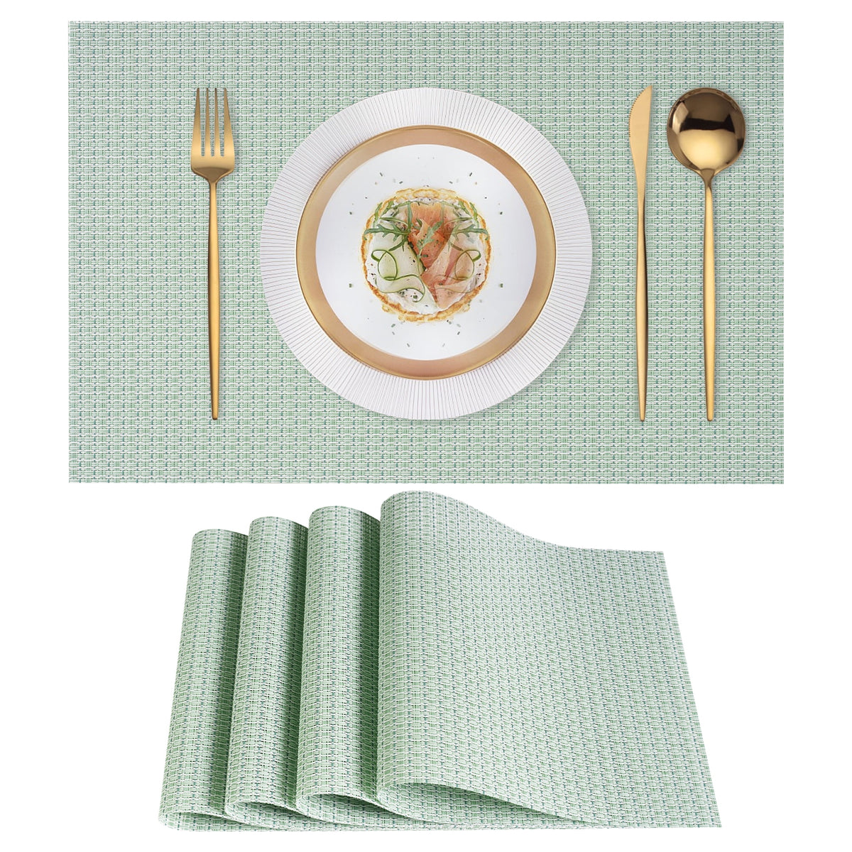 VCVCOO Navy Blue Placemats Set of 4 - Easy Clean Washable PVC Vinyl Placemats - Wipeable Heat Resistant Woven Table Mats for Dining Table - 12x18 inch