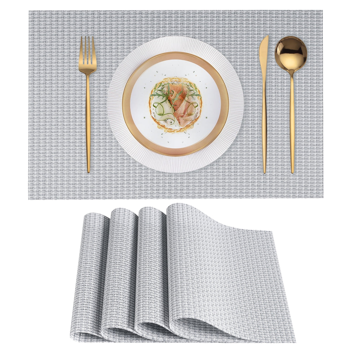 VCVCOO Navy Blue Placemats Set of 4 - Easy Clean Washable PVC Vinyl Placemats - Wipeable Heat Resistant Woven Table Mats for Dining Table - 12x18 inch