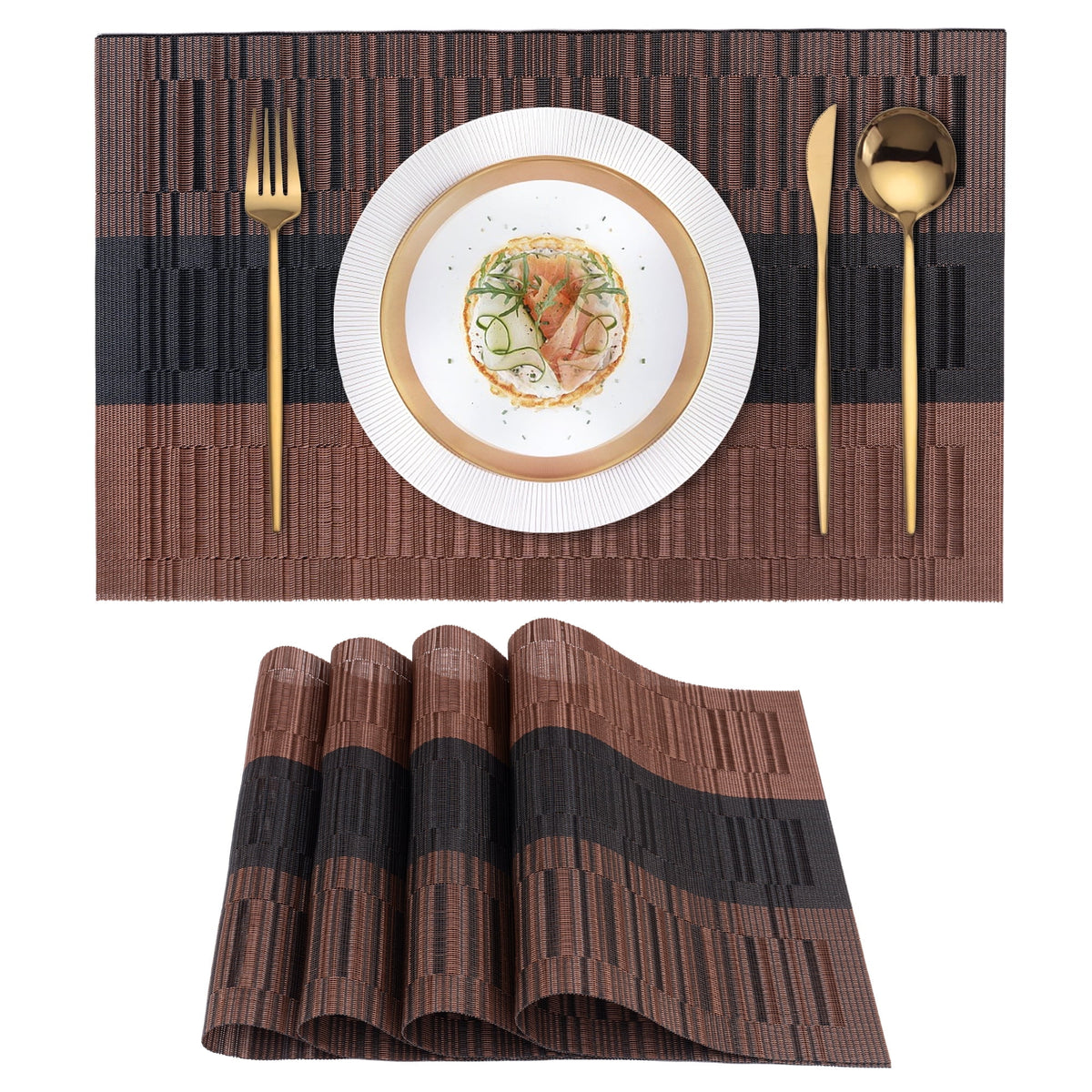 VCVCOO Navy Blue Placemats Set of 4 - Easy Clean Washable PVC Vinyl Placemats - Wipeable Heat Resistant Woven Table Mats for Dining Table - 12x18 inch