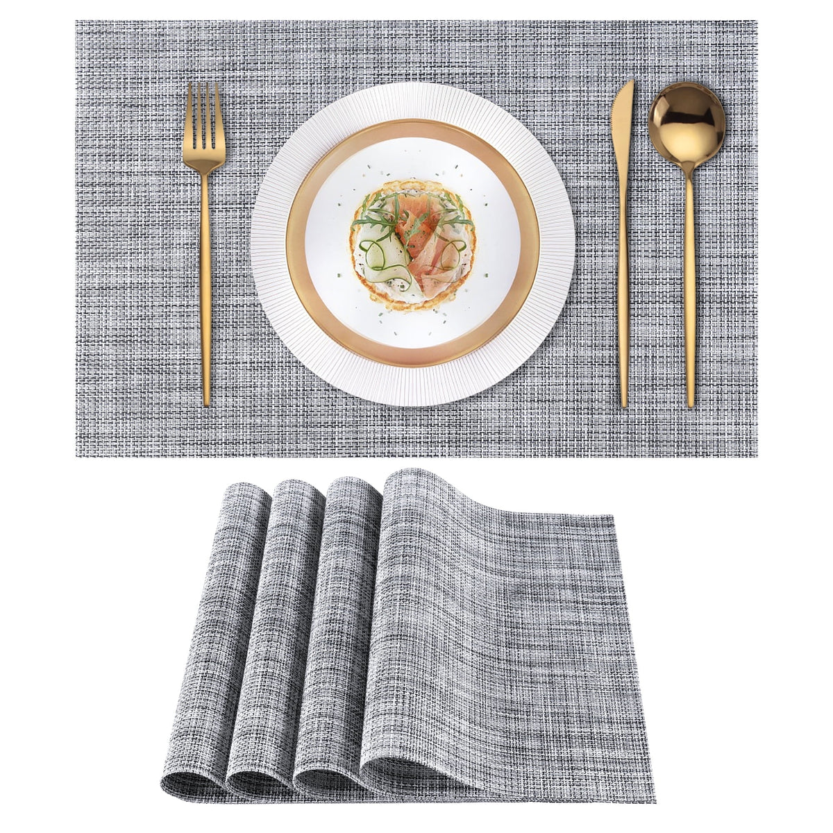 VCVCOO Navy Blue Placemats Set of 4 - Easy Clean Washable PVC Vinyl Placemats - Wipeable Heat Resistant Woven Table Mats for Dining Table - 12x18 inch