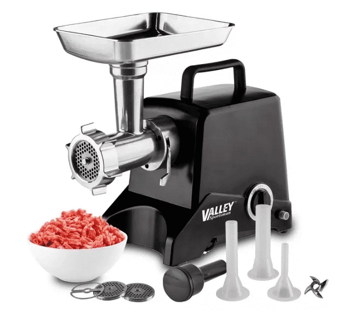 Valley Sportsman #8 Stainless Steel Meat Grinder, Powerful 575-Watt Motor Sausage Meat Grinder with Grinder Knife, Ideal for Regular Use, Sausage Making, Silver