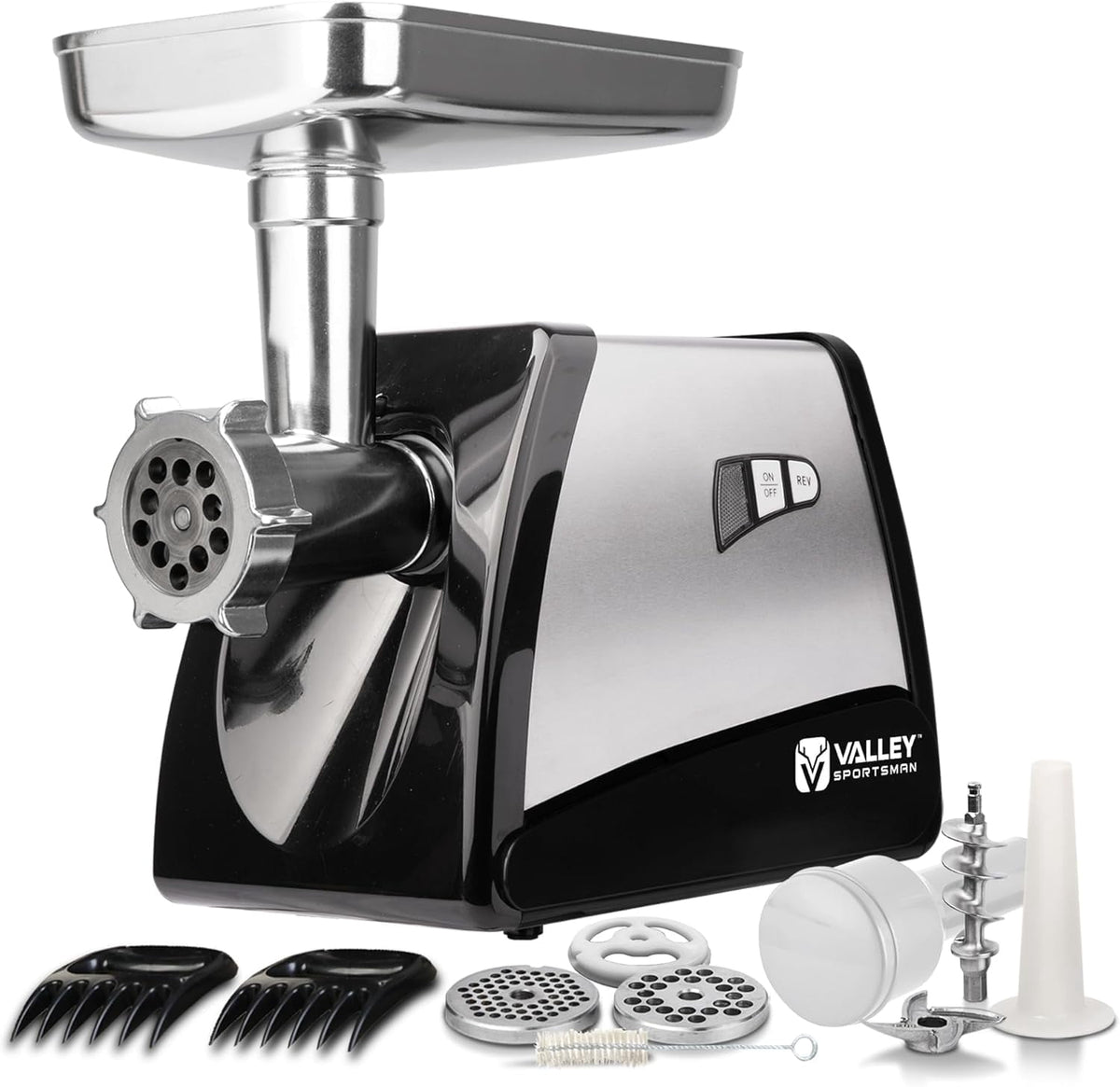 Valley Sportsman #8 Stainless Steel Meat Grinder, Powerful 575-Watt Motor Sausage Meat Grinder with Grinder Knife, Ideal for Regular Use, Sausage Making, Silver
