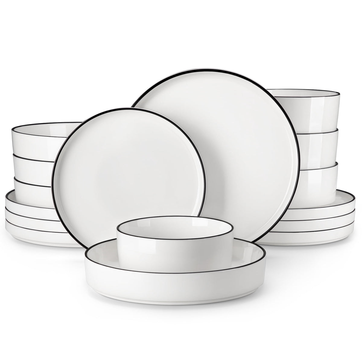 Vancasso 16 Pcs Dinnerware Sets, Plates and Bowls Set for 4, Ceramic Dinner Set, Scratch Resistant, White