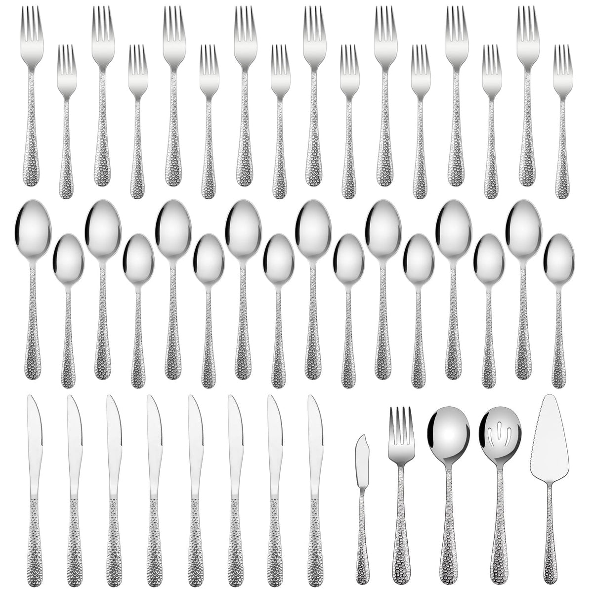 Vesteel Hammered Silverware Set, 40-Piece Stainless Steel Flatware Cutlery Set for 8, Includes Knives, Forks, Spoons, Mirror Polished & Dishwasher Safe