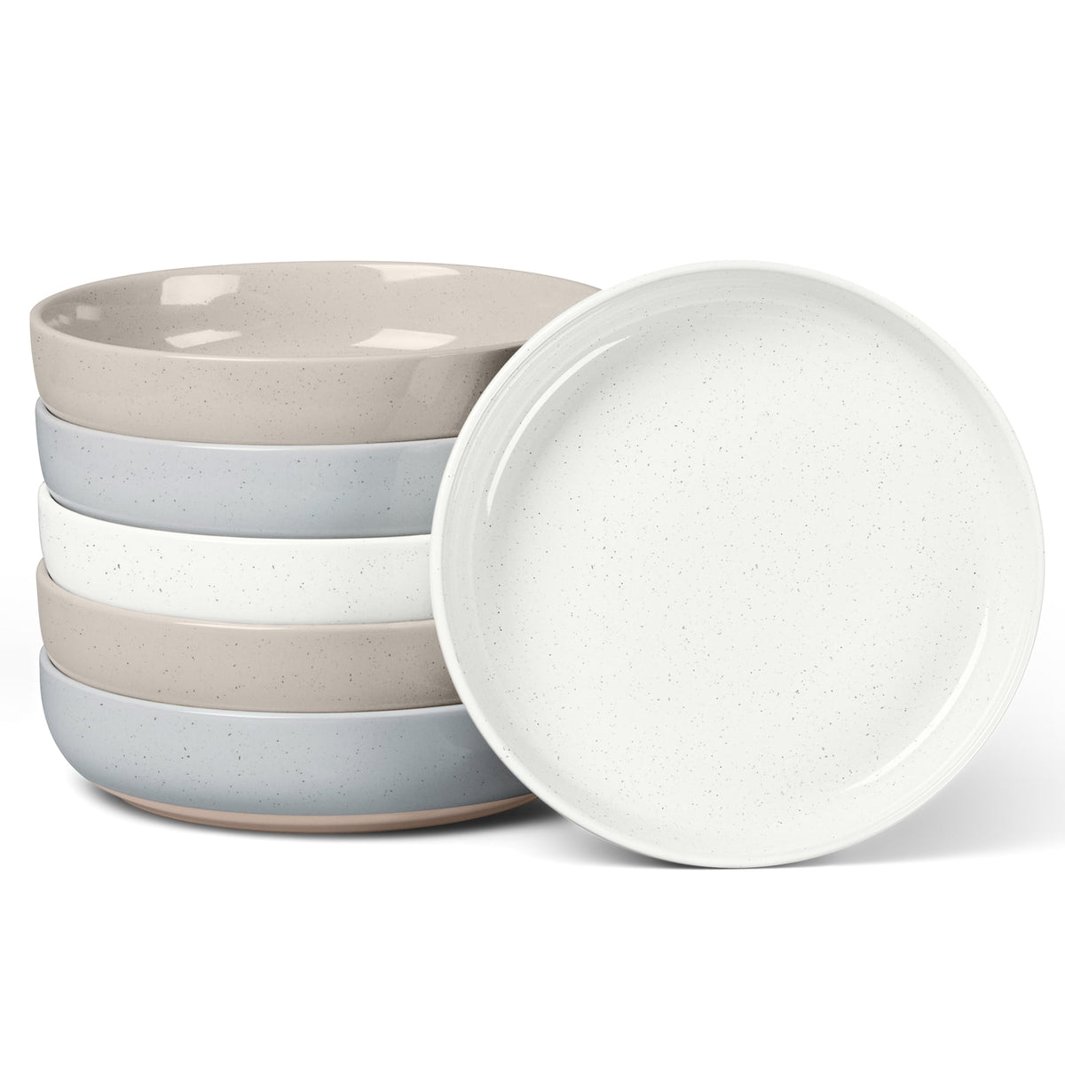 Vesteel Pasta Bowls Set of 6, 32oz Large Salad Bowl for Home Kitchen, Ceramic Serving Plates for Soup, Cereal, Fruits, Microwave & Dishwasher Safe, Speckled White