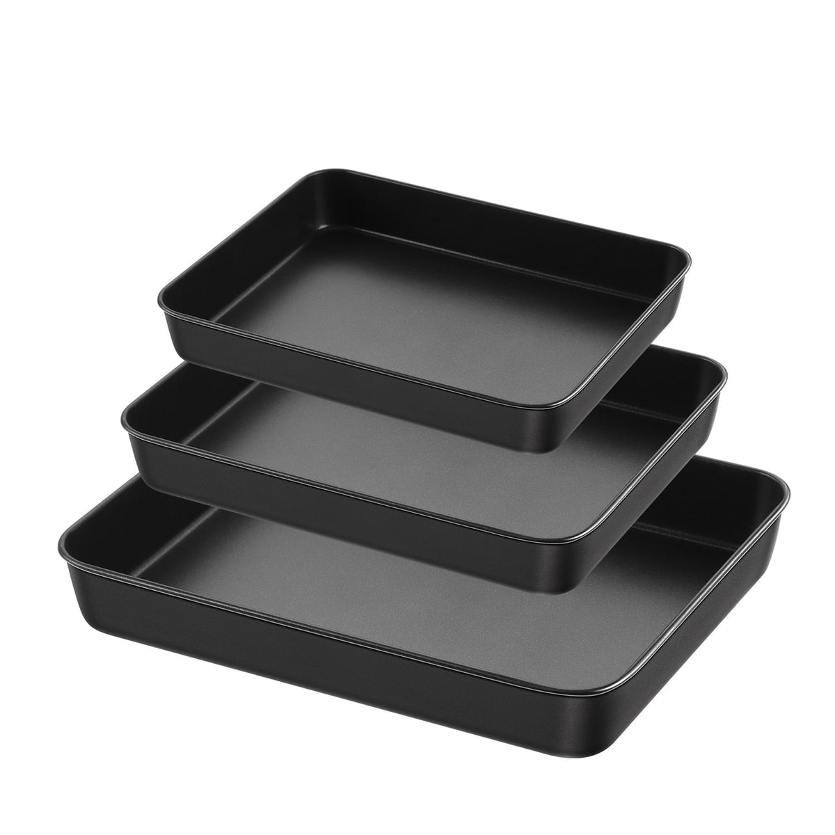 Baking Pans Set of 3, VeSteel Stainless Steel Sheet Cake Pan for Oven - 12.5/10.5/9.4Inch, Rectangle Bakeware Set for Cake Lasagna Brownie Casserole Cookie, Non-toxic & Healthy, Dishwasher Safe