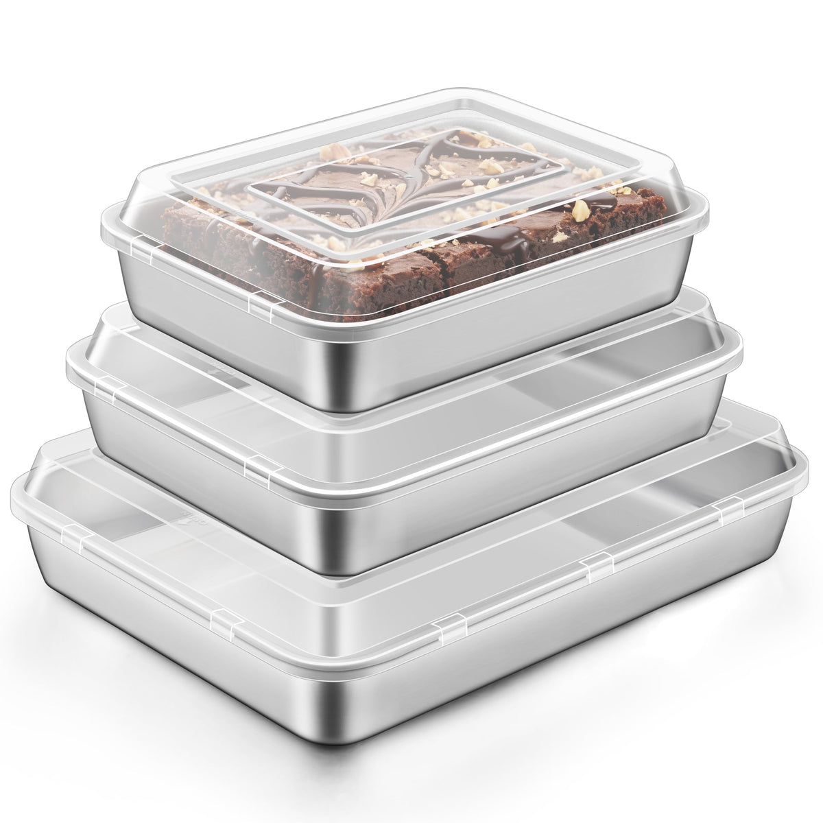 Baking Pans Set of 3, VeSteel Stainless Steel Sheet Cake Pan for Oven - 12.5/10.5/9.4Inch, Rectangle Bakeware Set for Cake Lasagna Brownie Casserole Cookie, Non-toxic & Healthy, Dishwasher Safe
