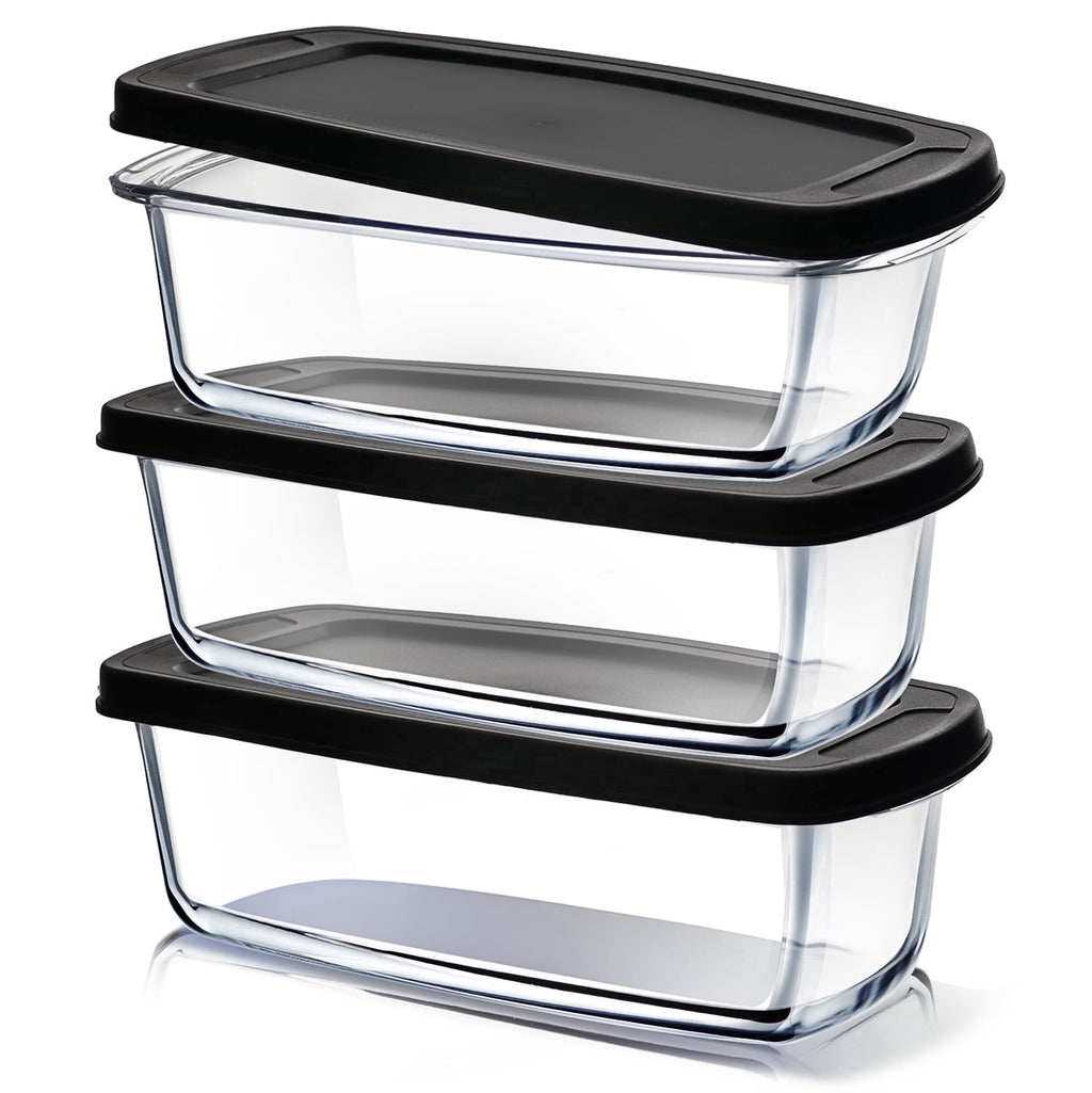 Virtu Glass Bread Loaf Pan, 6pc Glass Baking Dish with Lid, Food Storage Container, Black