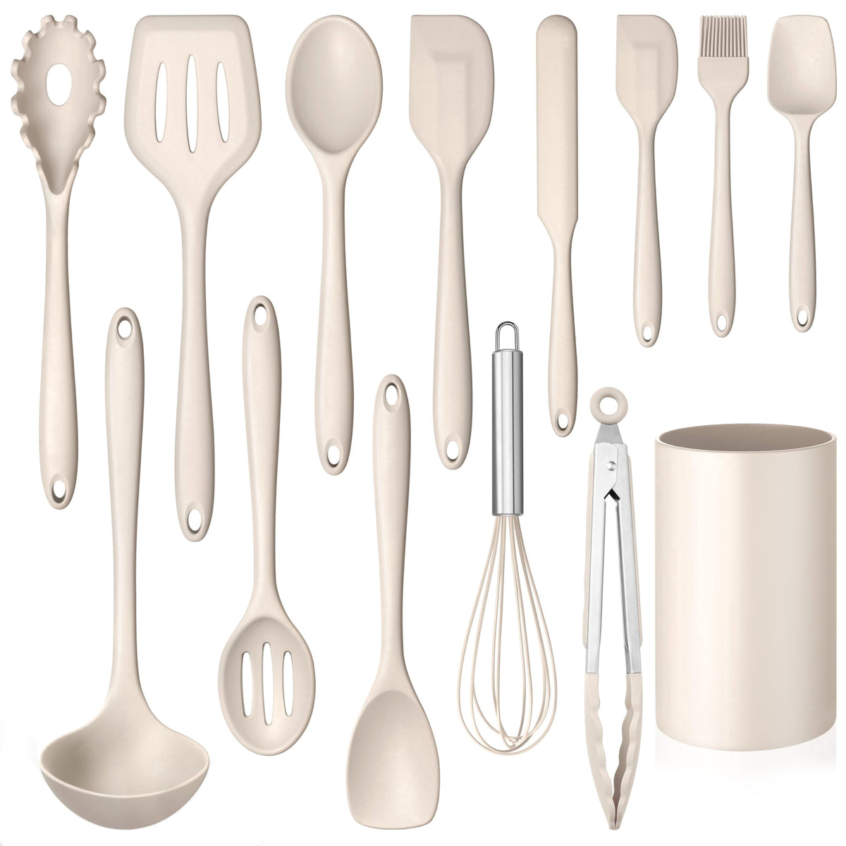 Walchoice 14 Pcs Cooking Utensils Set with Holder, Heat Resistant Silicone Kitchen Cookware Utensils Set, Kitchen Cooking Tools Includes Spatula Spoon Turner Whisk Tong, Dishwasher safe, Red