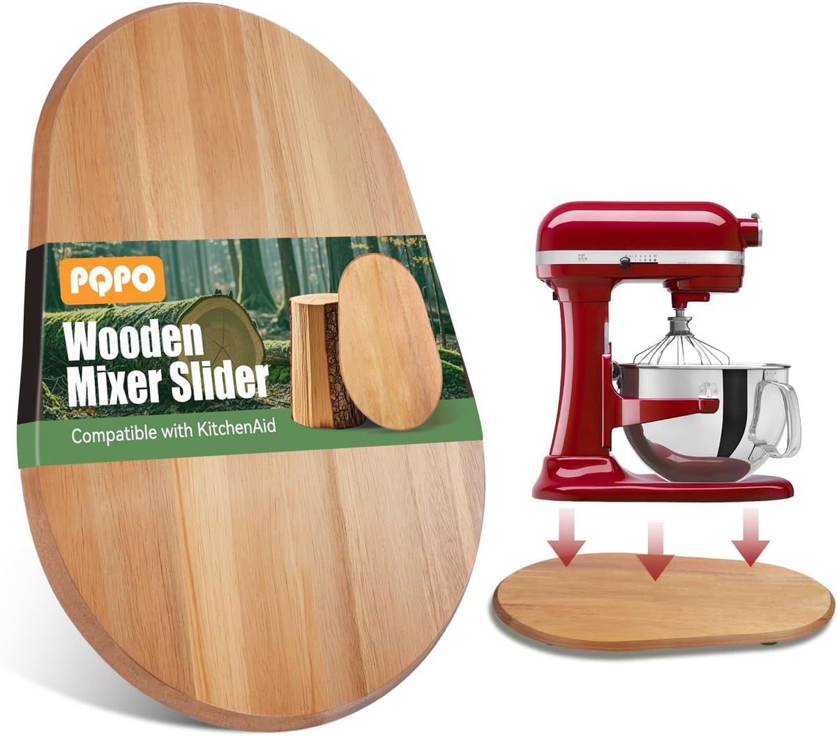 PQPO Wooden Sliding Mat for Kitchen Attachments, Tabletop Sliders, and Blender