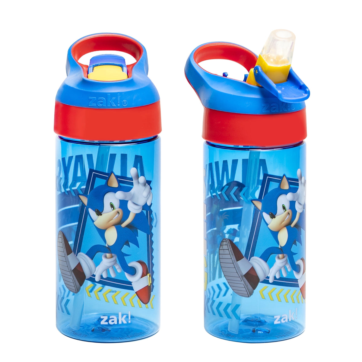 Zak Designs 17.5oz Sonic the Hedgehog Kids Water Bottle with Spout Cover and Built-in Carrying Loop, Made of Durable Plastic, Leak-Proof Design for Travel (17.5 oz, Pack of 2)