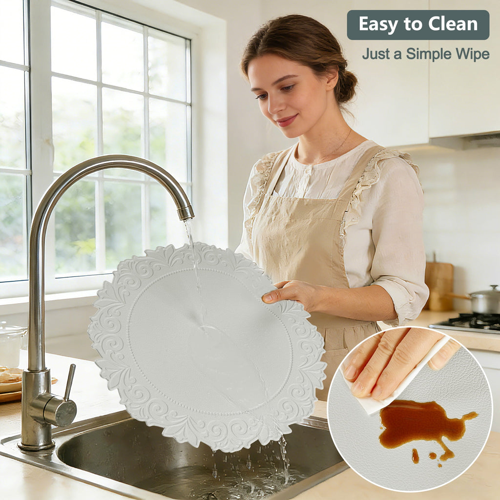 VCVCOO Placemats Set of 4 Beige Leather Place Mats Waterproof Wipeable Heat Resistant Sturdy Rectangle Kitchen Dining Table Mats for Indoor Outdoor Reversible Easy to Clean Place Mats