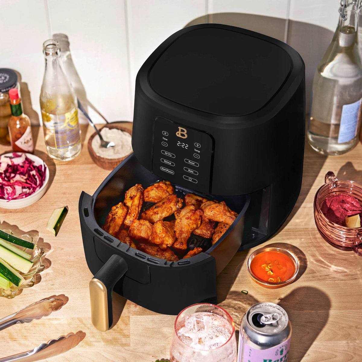 Beautiful 3 Qt Air Fryer with TurboCrisp Technology, EverGood Non-Toxic Ceramic Nonstick Coating, Chocolate by Drew Barrymore