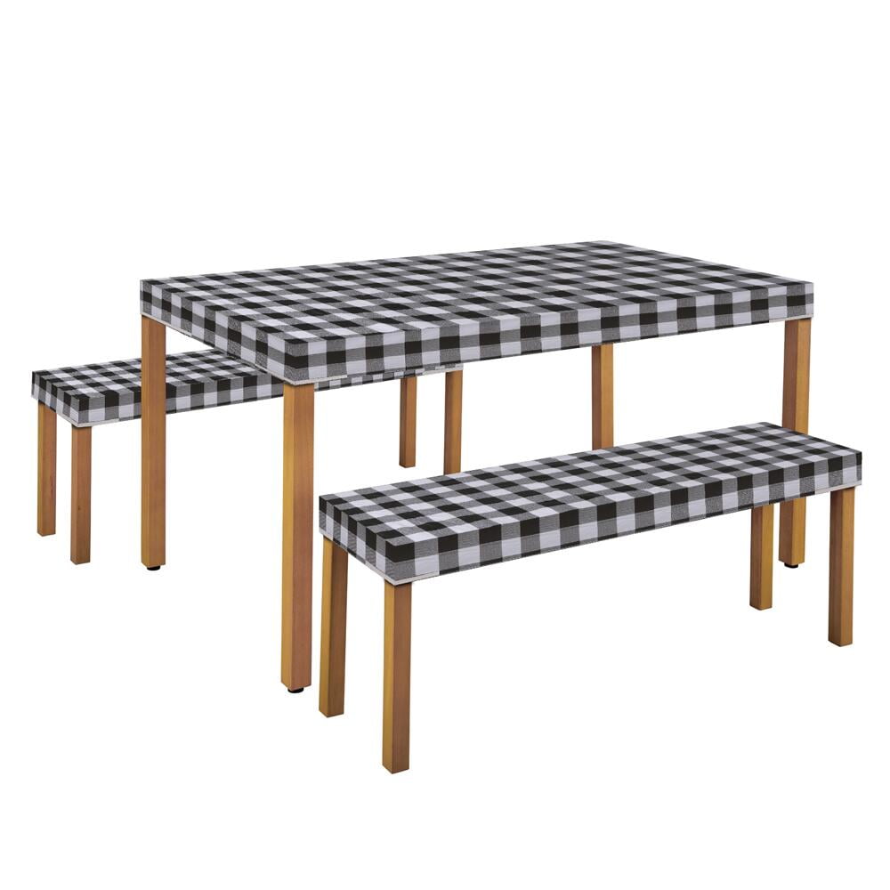 FGY Picnic Table Covers, 3 Piece Set Waterproof Picnic Table and Bench Cover Outdoor Camping Tablecloth (Black&White)