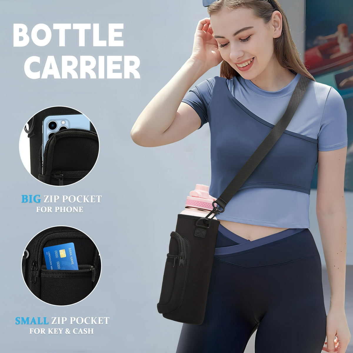 64 oz Water Bottle with Straw & Spout Lids - Half Gallon Insulated Water Bottle,Wide Mouth Metal Canteen Thermo Flask,Leak-proof Water Jug,Black