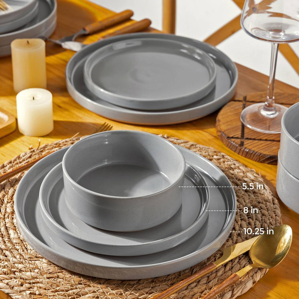 AmorArc Ceramic Dinnerware Set for 4 | Speckled Stoneware Plates and Bowls with unglazed terracotta | Scratch Resistant, Dishwasher & Microwave Safe Dishes Sets- 12-Pcs Pink