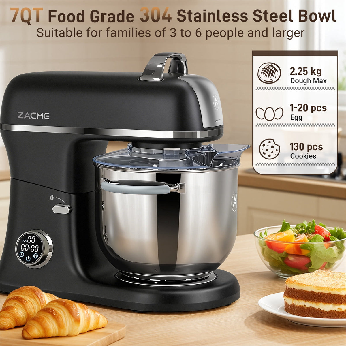 7QT Stand Mixer Aluminum Die Casting,650W 11 Speed Tilt-Head Kitchen Electric Stand Mixer, Household Food Mixer with Stainless Steel Bowl, Dough Hook, Whisk and Beater,Food Mixer for Baking, Cake