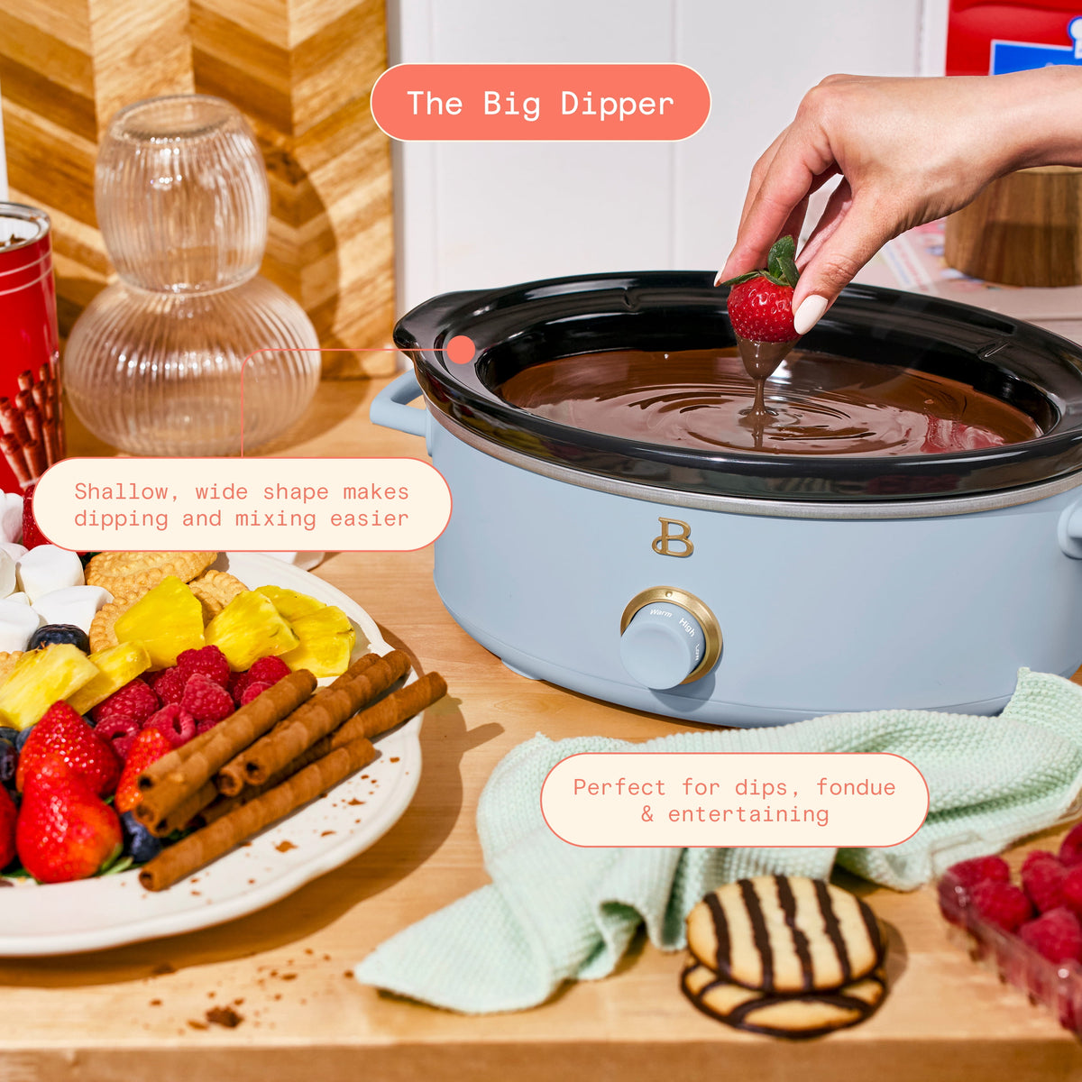 Beautiful 2.5 Qt Dip and Serve Manual Slow Cooker, Chocolate by Drew Barrymore