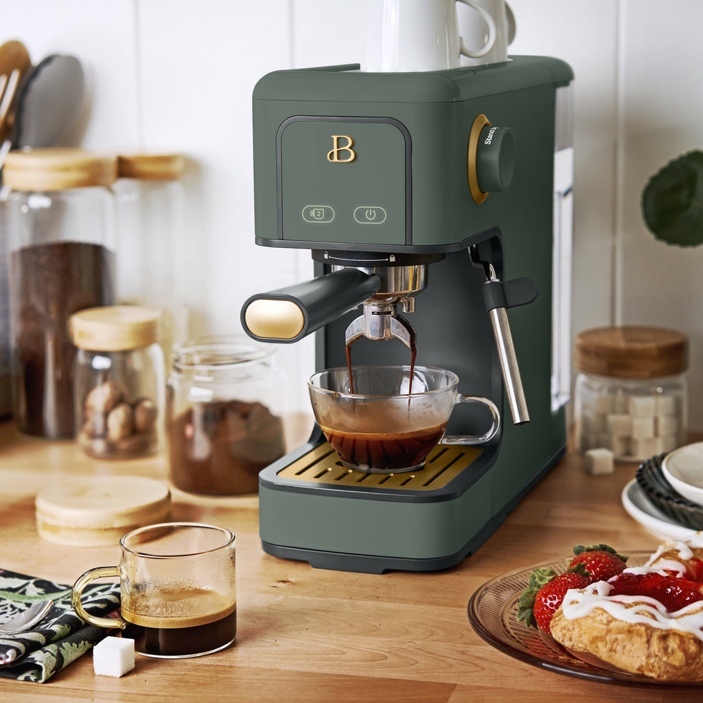 Beautiful by Drew Barrymore Slim Espresso Machine, 20-Bar Pressure, Black Sesame