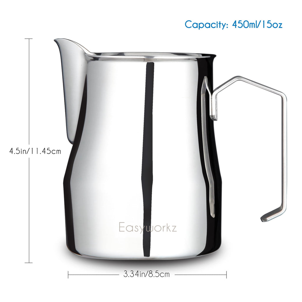 Easyworkz Espresso Steaming Pitcher Stainless Steel 15 oz Coffee Frothing Picther Milk Jug Cappuccino Latte Art Cup, Black