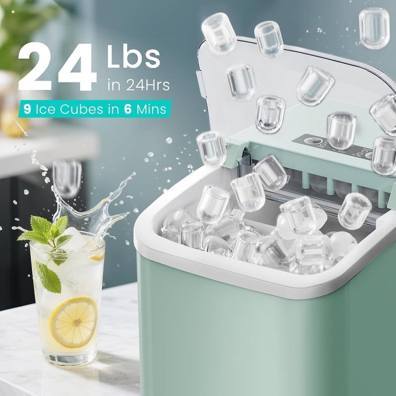 Simenmax Ice Maker Countertop – 26lbs Desktop ice maker with Handle for Home, Kitchen, Office, Outdoors, RV, Camping, White