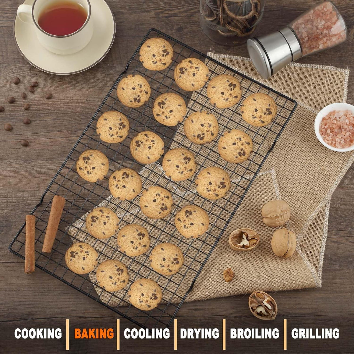 Mirdinner 3P Cooling Rack for Baking, 15.8"×9.8" Stainless Steel Baking Rack, Oven Safe Black Roasting Rack & Wire Rack & Cookie Cooling Rack for Cooking, Roasting, Grilling, Drying
