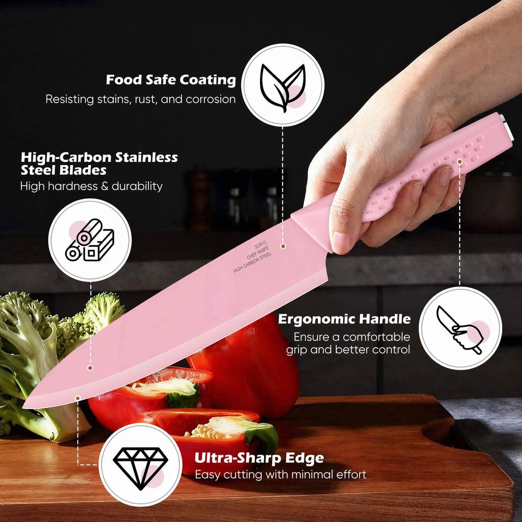 Vesteel Knife Block Set for Kitchen, 15-Piece High Carbon Stainless Steel Knives Set with Ergonomic Handle, Ultra-sharp & Rust Resistant, Walnut Brown