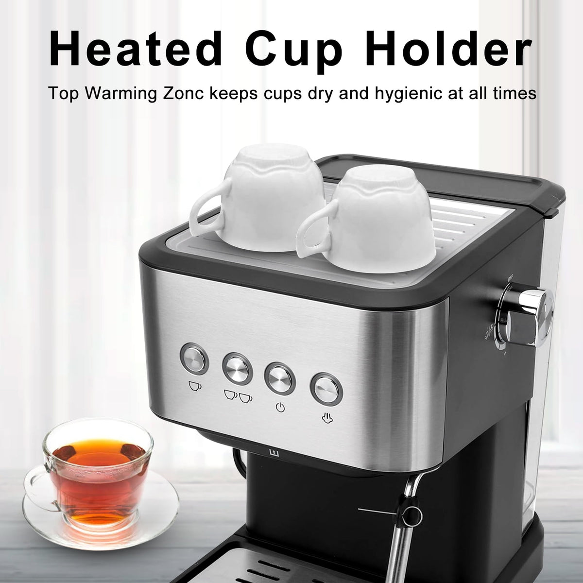 Fyydes Espresso Machine 20 Bar, 1.5L Water Tank with Milk Frother Steam, Stainless Steel Coffee Maker for Espresso, Latte, Mocha, Americano, 1050W, Silver