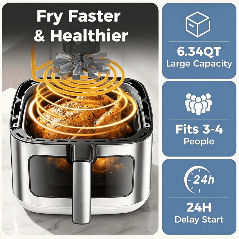 Air Fryer, 6-Quart Smart Air Fryer, 12-in-1 Functions - Air Fry, Roast, Reheat, Dehydrate, Bake, Steam, and More, 400Â°F Max Temperature, Grey