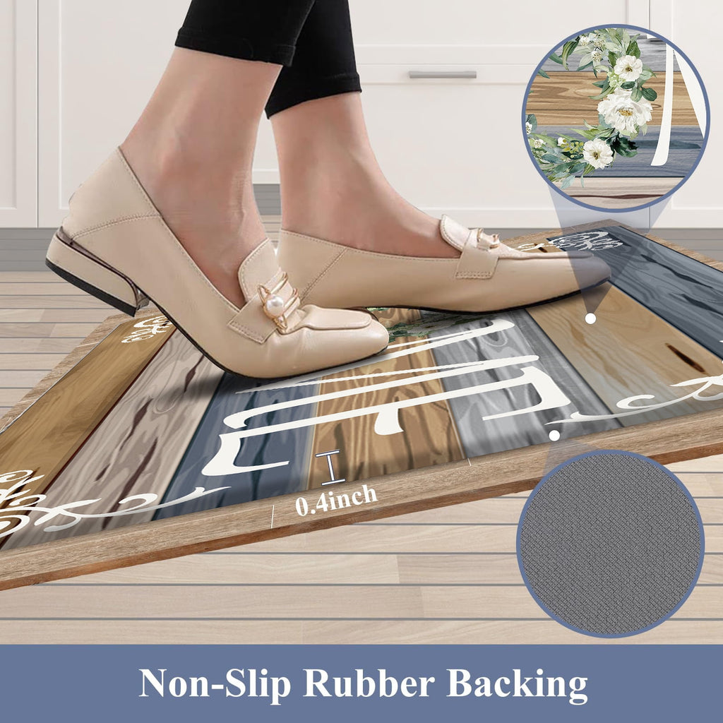 Findosom 2pcs Anti Fatigue Kitchen Rug Set,18"x30"+18"x47" Waterproof Non Slip Kitchen Runner Rug,0.4" Thick Cushioned Kitchen Floor Mats,Ergonomic Standing Mats Back Pain Relief Laundry Foam Rug