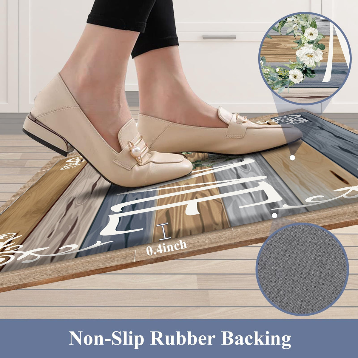 Findosom 2pcs Anti Fatigue Kitchen Rug Set,18"x30"+18"x47" Waterproof Non Slip Kitchen Runner Rug,0.4" Thick Cushioned Kitchen Floor Mats,Ergonomic Standing Mats Back Pain Relief Laundry Foam Rug
