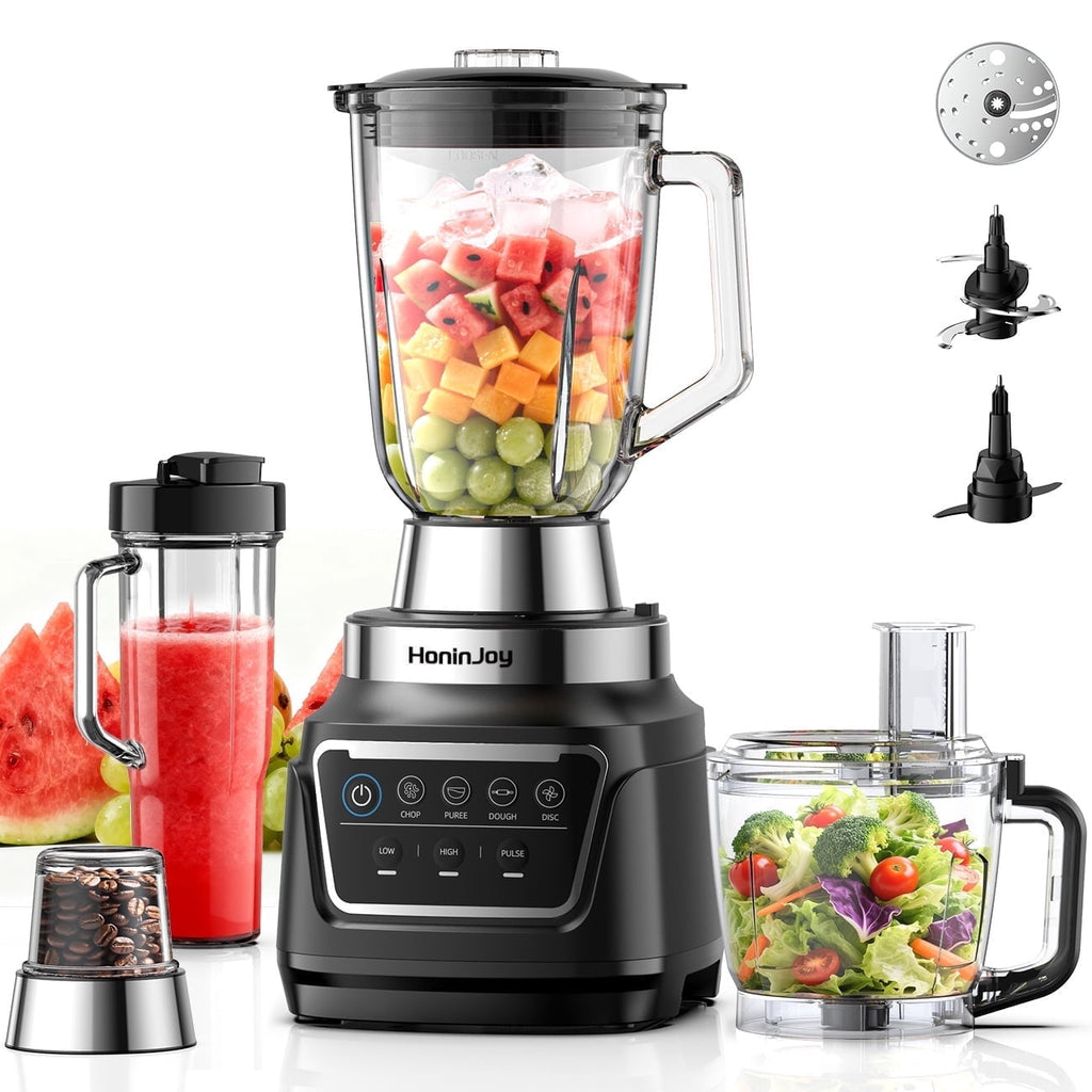 HoninJoy All-in-One Blender & Food Processor, 4 Preset Auto-iQ Programs, Best for Smoothies,Cookie Dough, Salsas, Cole Slaw & More