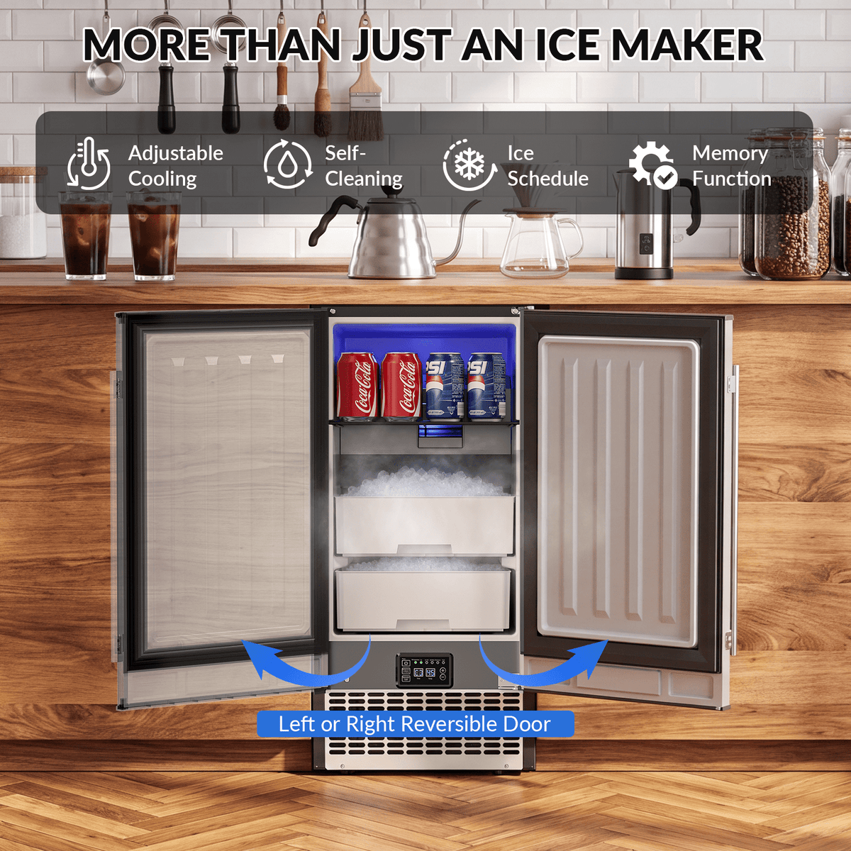 RIOXC Gourmet Top Hat Ice Maker 70 lbs, 15 Inch Built-in Undercounter Machine, Spray Tech for Home Bar & Commercial, ETL