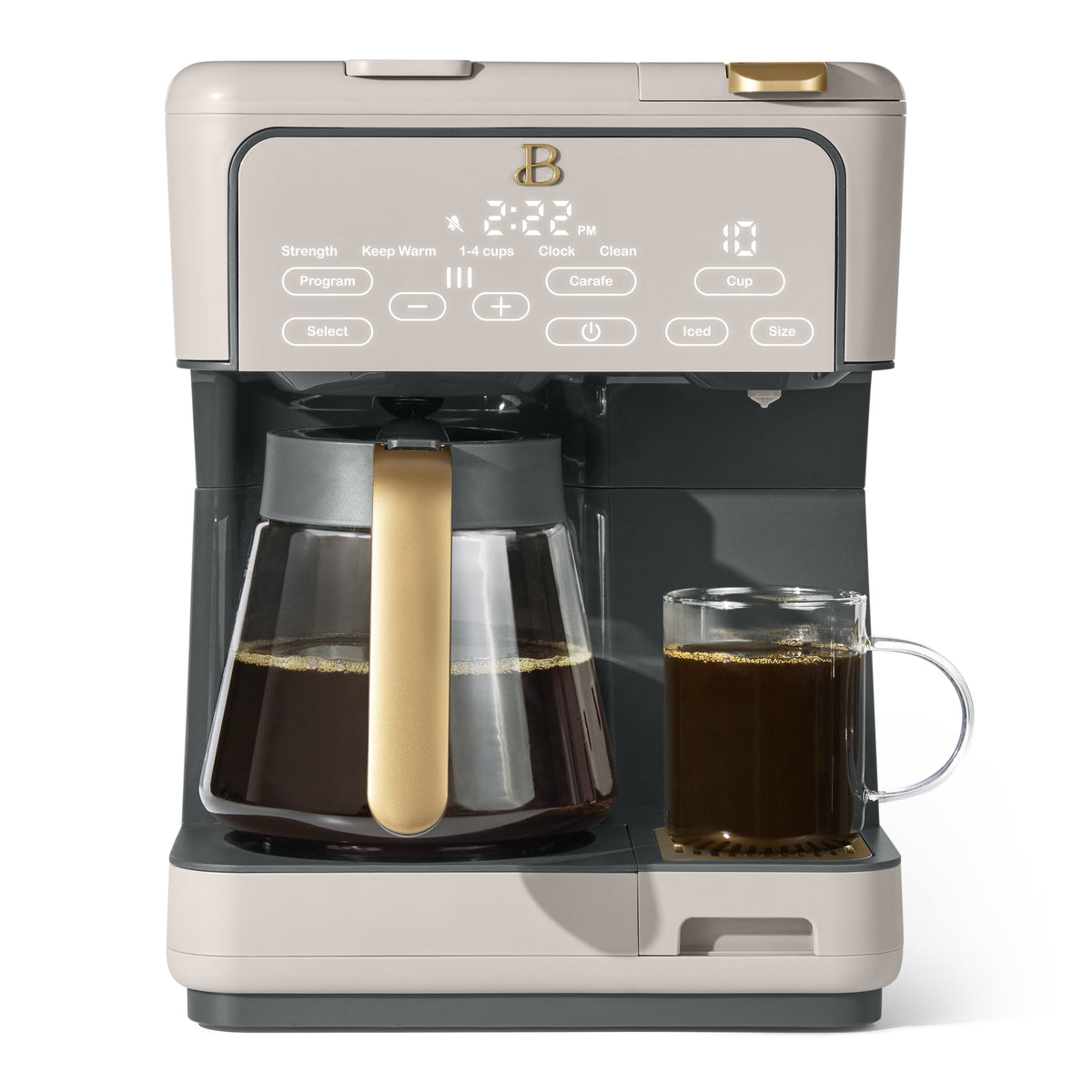 Beautiful by Drew Barrymore Multi-Brew 12-Cup Programmable Drip & Single-Serve Coffee Maker, White Icing