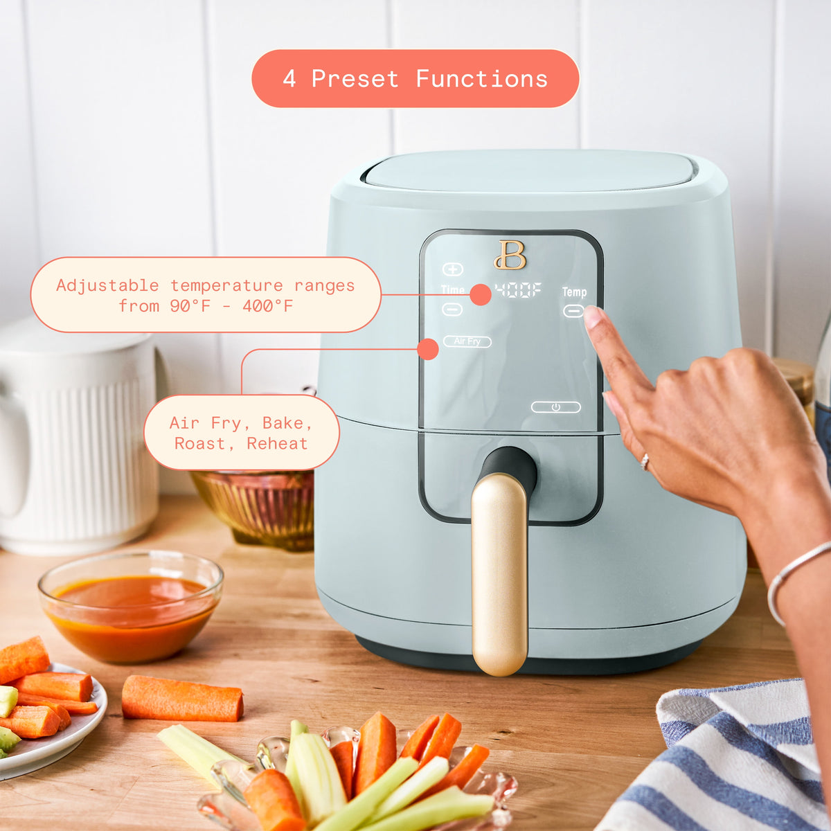Beautiful 3 Qt Air Fryer with TurboCrisp Technology, EverGood Non-Toxic Ceramic Nonstick Coating, Chocolate by Drew Barrymore